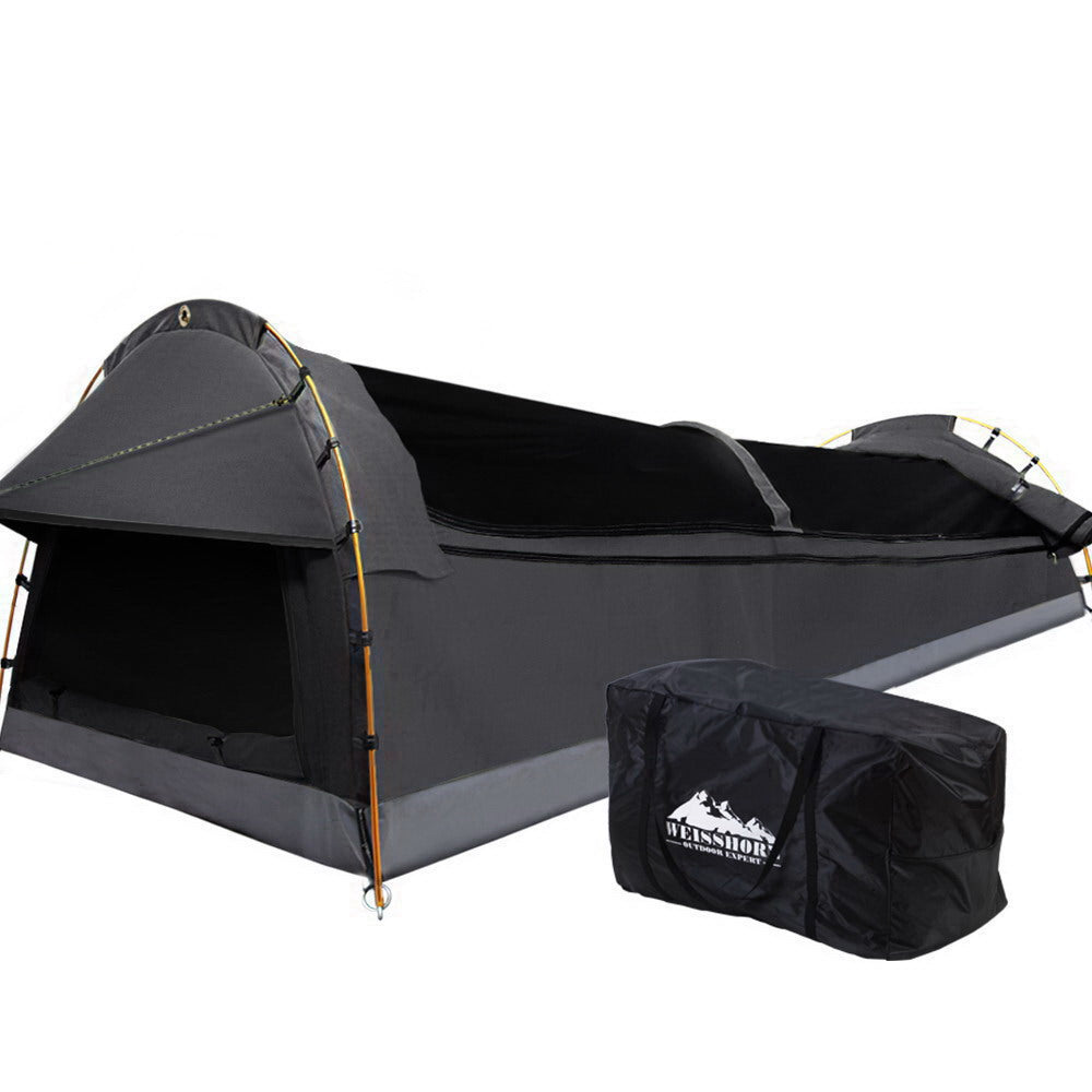 Weisshorn Double Swag Camping Swags Deluxe Canvas Tent Dark Grey-Outdoor &gt; Camping-PEROZ Accessories
