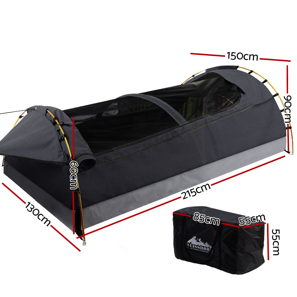 Weisshorn Double Swag Camping Swags Deluxe Canvas Tent Dark Grey-Outdoor &gt; Camping-PEROZ Accessories
