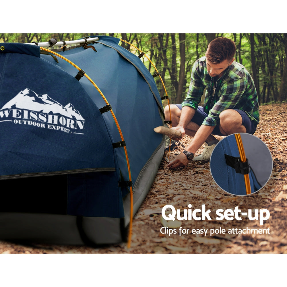Weisshorn Double Swag Camping Swags Canvas Free Standing Dome Tent Dark Blue with 7CM Mattress-Camping Swags-PEROZ Accessories