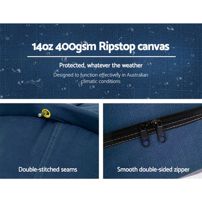 Weisshorn Double Swag Camping Swags Canvas Free Standing Dome Tent Dark Blue with 7CM Mattress-Camping Swags-PEROZ Accessories