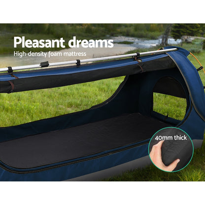 Weisshorn Double Swag Camping Swags Canvas Free Standing Dome Tent Dark Blue with 7CM Mattress-Camping Swags-PEROZ Accessories
