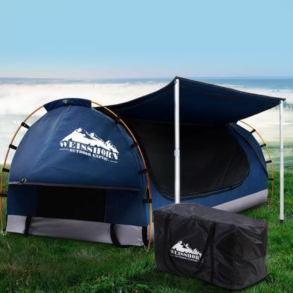 Weisshorn Double Swag Camping Swags Canvas Free Standing Dome Tent Dark Blue with 7CM Mattress-Camping Swags-PEROZ Accessories