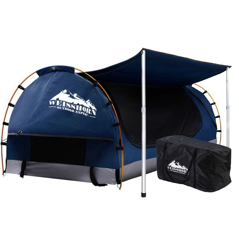 Weisshorn Double Swag Camping Swags Canvas Free Standing Dome Tent Dark Blue-Outdoor &gt; Camping-PEROZ Accessories