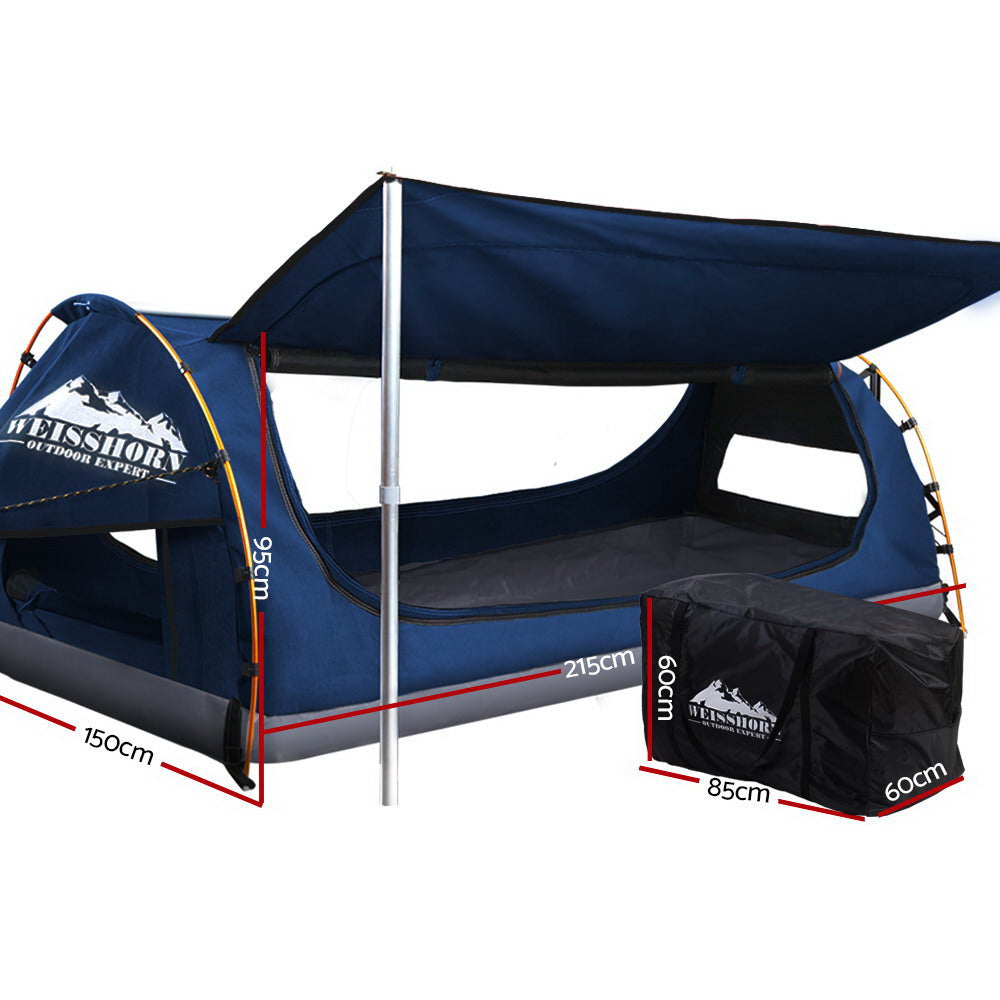 Weisshorn Double Swag Camping Swags Canvas Free Standing Dome Tent Dark Blue-Outdoor &gt; Camping-PEROZ Accessories