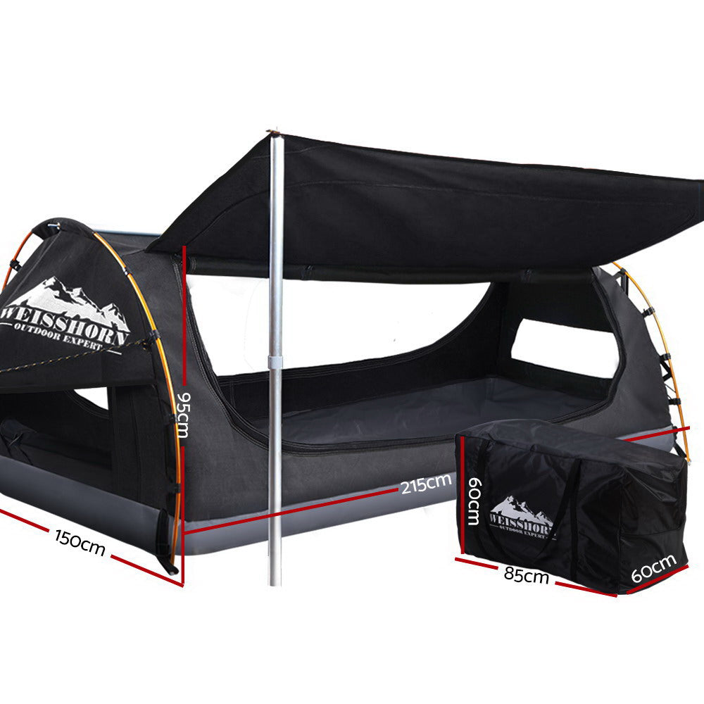 Weisshorn Double Swag Camping Swags Canvas Free Standing Dome Tent Dark Grey-Outdoor &gt; Camping-PEROZ Accessories