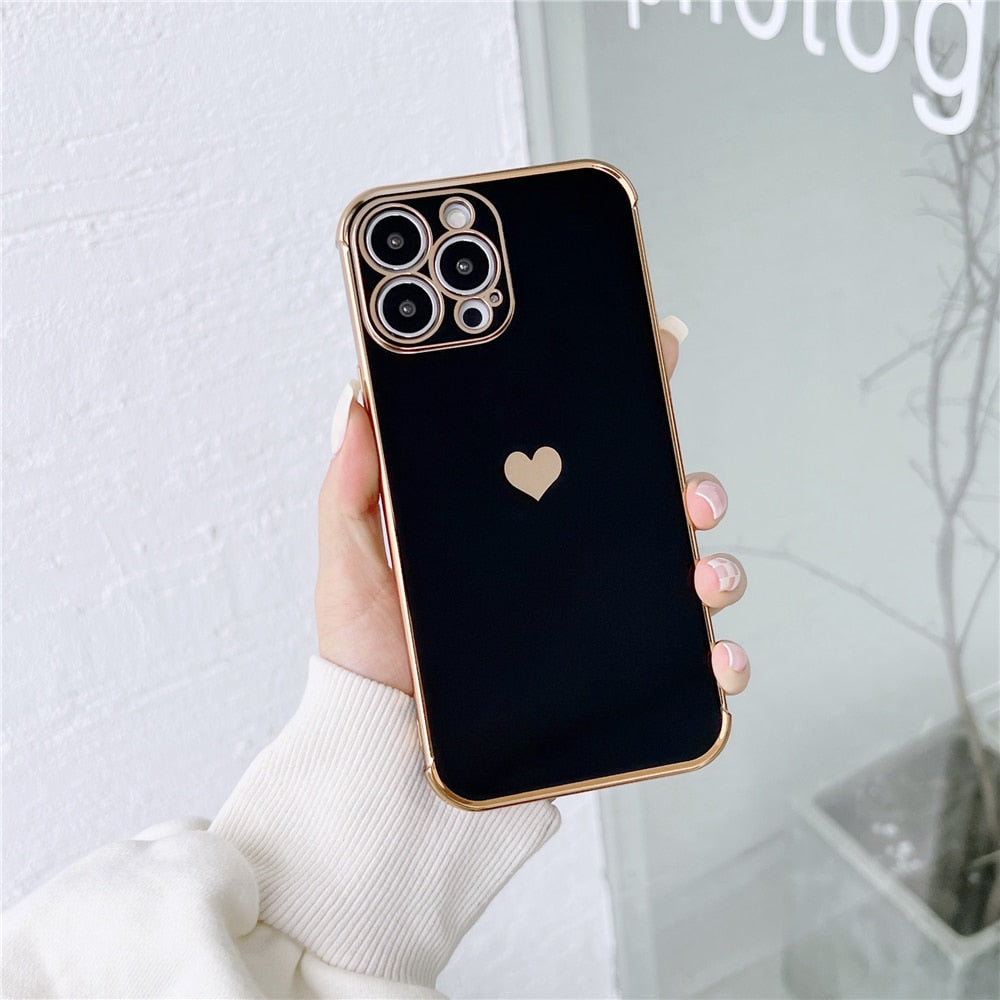 Anymob iPhone Case White Plating Love Heart Pattern Soft Silicon Phone Cover-Mobile Phone Cases-PEROZ Accessories