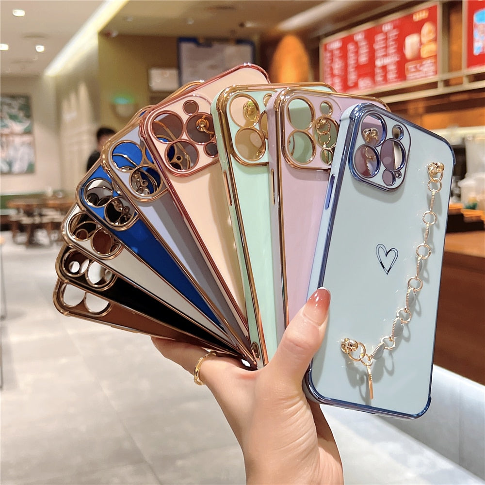 Anymob iPhone Dirty White Love Heart Bracelet Chain Phone Case Max Soft Silicone Cover-Mobile Phone Cases-PEROZ Accessories