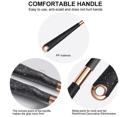 Anygleam Kitchen Utensils Non-stick Black 10 Set Gold Plated Handle with Support Point Cooking Tool Accessories Heat Resistant Kitchenware-Spatula and Shovel-PEROZ Accessories