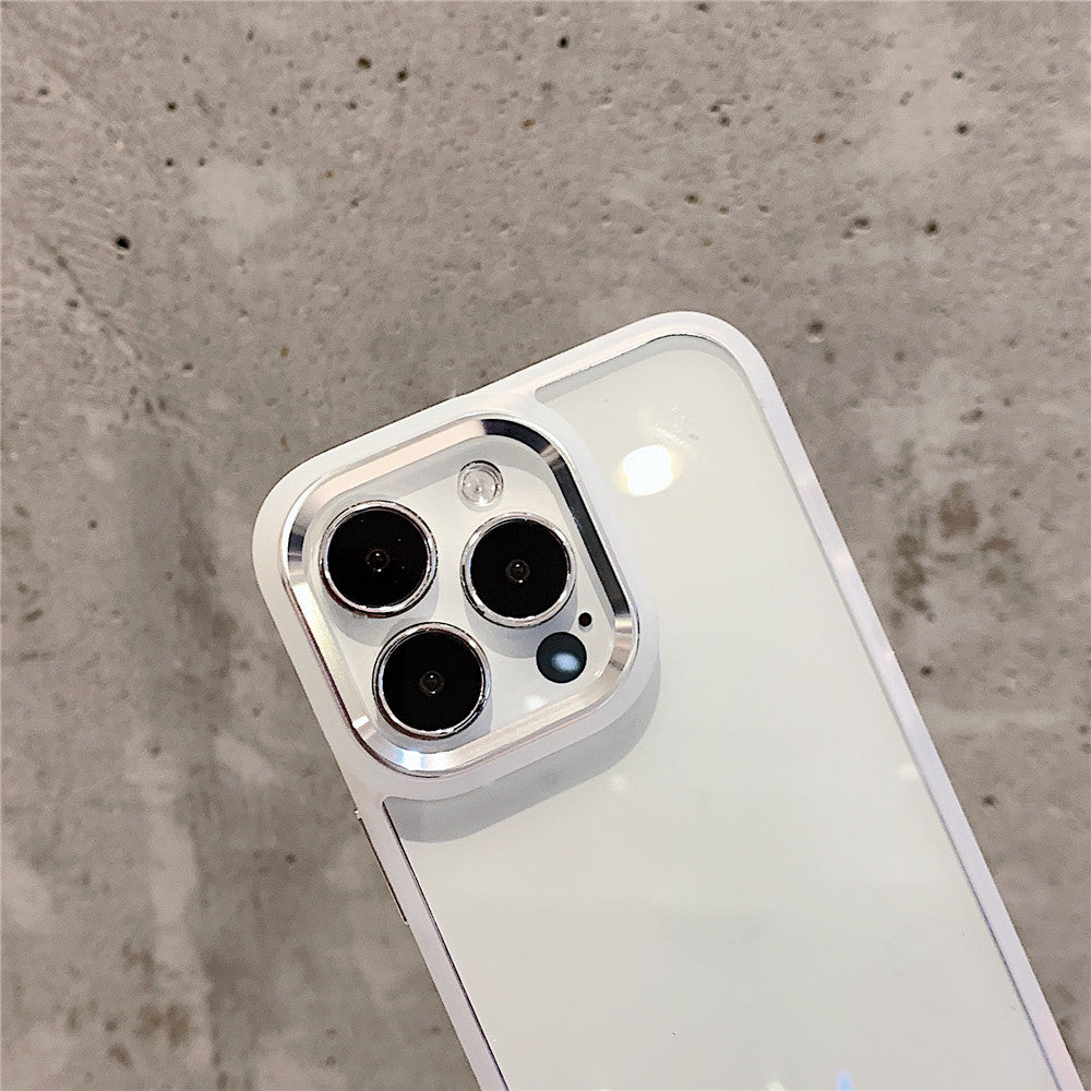 Anymob iPhone Case White Solid Ridge Transparent Back Cover Bronze Metal Camera Protection Shockproof Armor Case iPhone13 12 11 Pro Max Compatible-Mobile Phone Cases-PEROZ Accessories