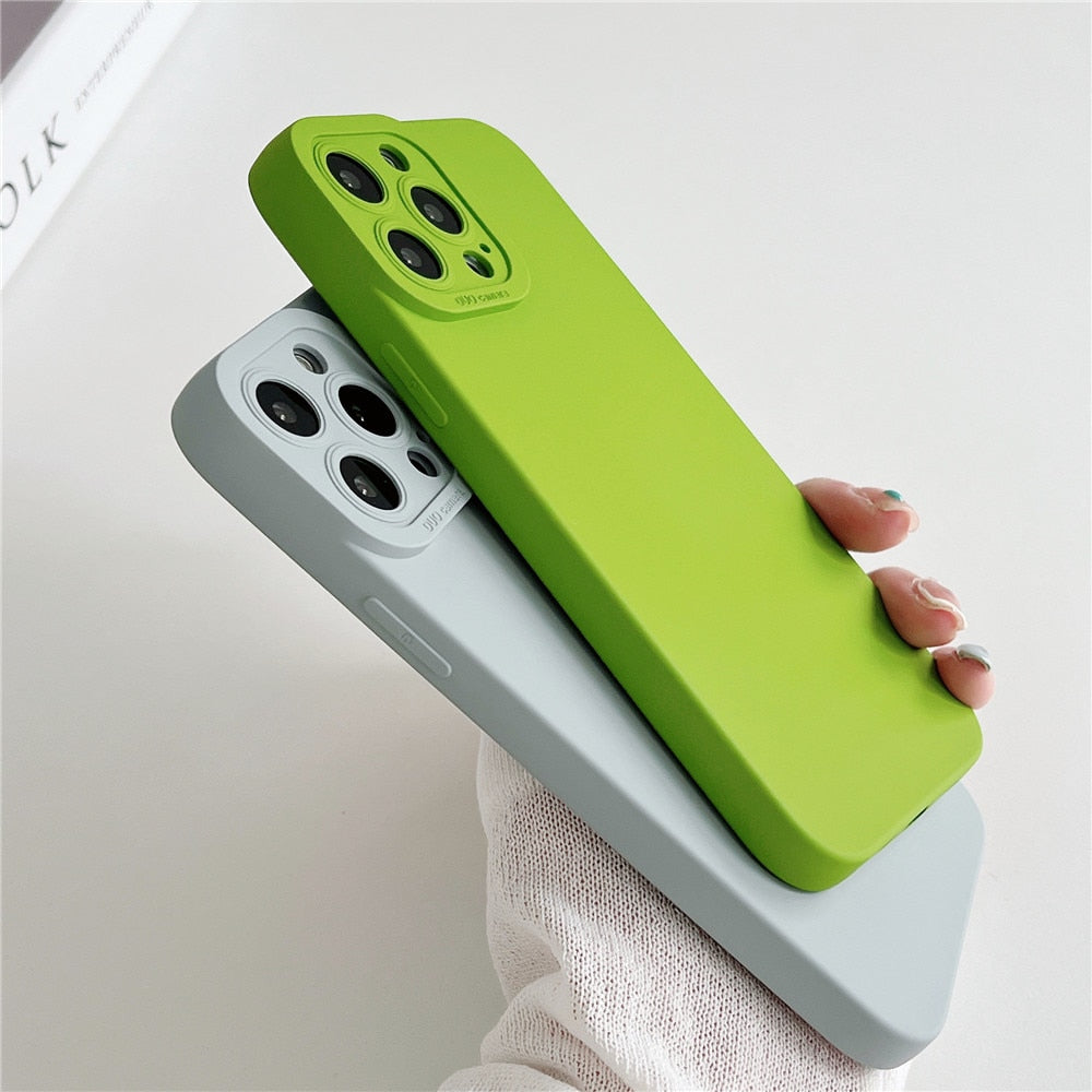 Anymob iPhone Case Pastel Green Luxury Soft Liquid Silicone Lens Protection Shockproof Bumper Back Cover-Mobile Phone Cases-PEROZ Accessories