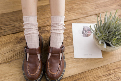 Anysox 5 Pairs One Size 36-43 Gray Retro Long Knitted Socks Cotton Autumn Winter Solid Color Women Student Girls-Socks-PEROZ Accessories