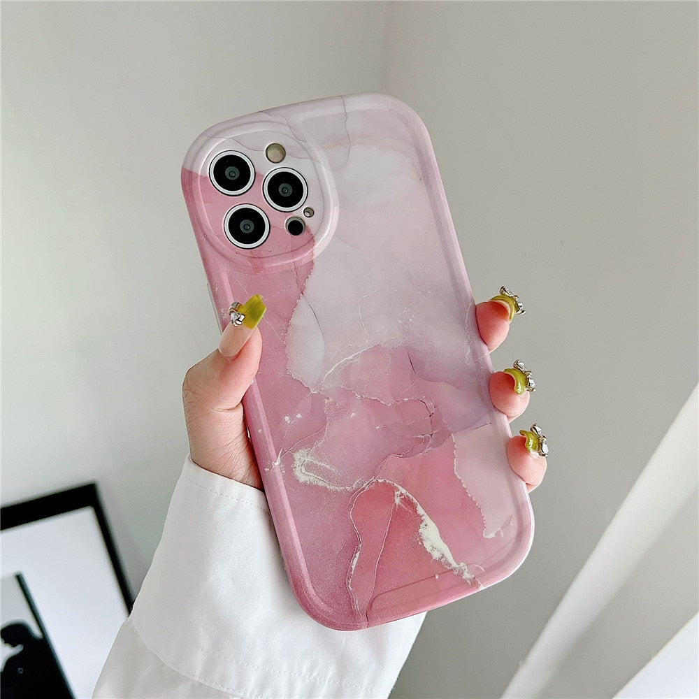 Anymob iPhone Case Pink Fashion Marble Soft Silicone Shockproof Lens Camera Protection Cover-Mobile Phone Cases-PEROZ Accessories