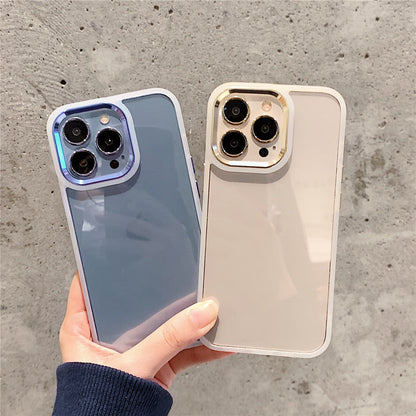 Anymob iPhone Case White Solid Ridge Transparent Back Cover Bronze Metal Camera Protection Shockproof Armor Case iPhone13 12 11 Pro Max Compatible-Mobile Phone Cases-PEROZ Accessories