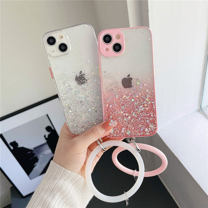 Anymob iPhone Case Black Gradient Glitter With Ring Lens Protection Soft Bumper-Mobile Phone Cases-PEROZ Accessories