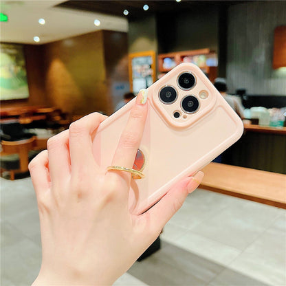Anymob iPhone White Soft Candy Color Square Phone Case For IOS Stand Ring Silicone Shockproof Bumper Back Cover Compatible-Mobile Phone Cases-PEROZ Accessories