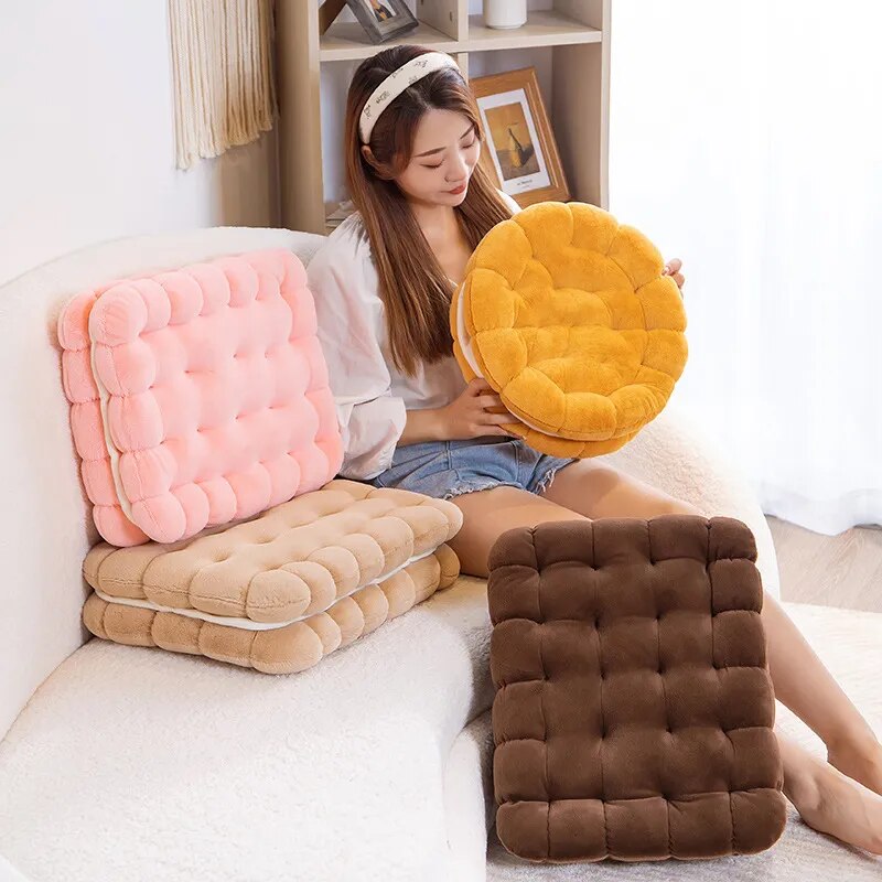Anyhouz Plush Pillow Yellow Square Double Biscuit Shape Stuffed Soft Pillow Seat Cushion Room Decor-Pillow-PEROZ Accessories