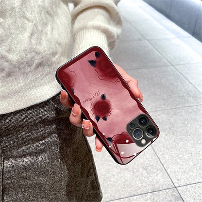 Anymob iPhone Case Light Red Vintage Rose Flowers Glass Shockproof Soft Bumper Cover-Mobile Phone Cases-PEROZ Accessories