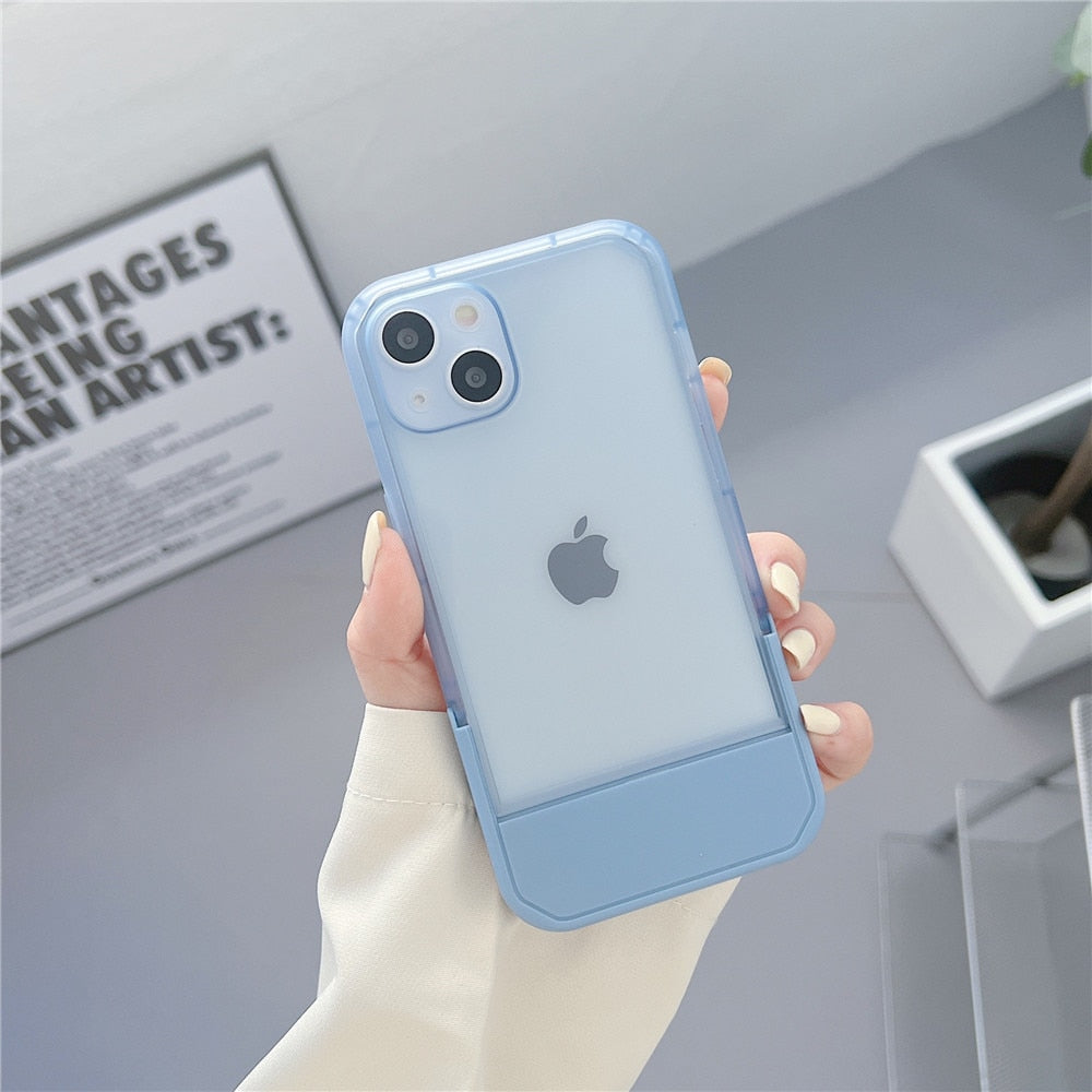 Anymob iPhone Case Brown Candy Color Stand Holder Bracket Soft Transparent Silicon Shockproof Cover-Mobile Phone Cases-PEROZ Accessories