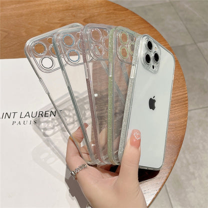 Anymob iPhone Case Pink Glitter Camera Lens Protect Clear Acrylic Armor Shockproof Bumper Back Cover-Mobile Phone Cases-PEROZ Accessories
