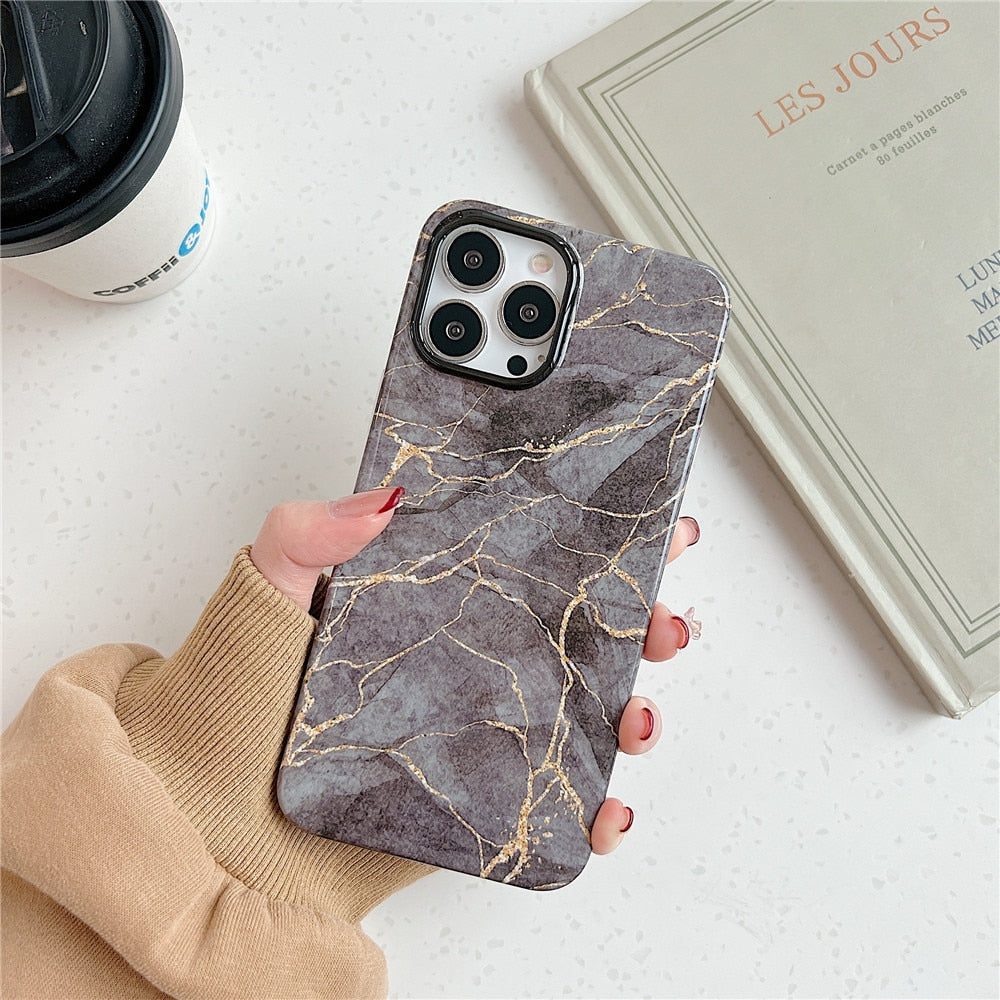 Anymob iPhone Case White Glitter Vintage Marble Shockproof Soft IMD Bumper Back Cover-Mobile Phone Cases-PEROZ Accessories