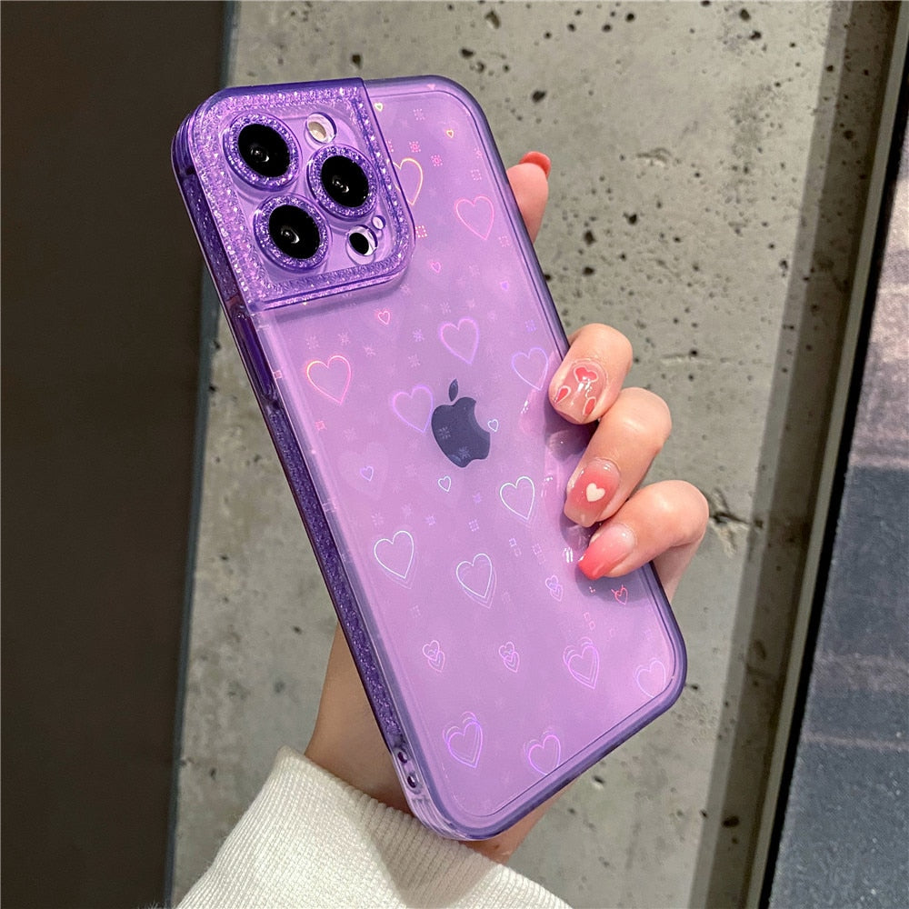 Anymob iPhone Neon Green Holographic Love Heart Clear Phone Case Transparent Cover-Mobile Phone Cases-PEROZ Accessories