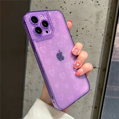 Anymob iPhone Neon Green Holographic Love Heart Clear Phone Case Transparent Cover-Mobile Phone Cases-PEROZ Accessories