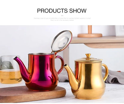 AnyGleam Teapot Gold Stainless Steel with Filter for Coffee, Tea, Oil and Liquid Seasonings Container Kettle-Teapot-PEROZ Accessories