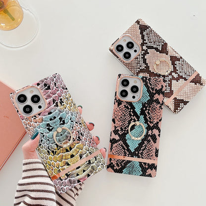 Anymob iPhone Case Pink Snake Skin Pattern Silicon Cover With Ring Holder-Mobile Phone Cases-PEROZ Accessories