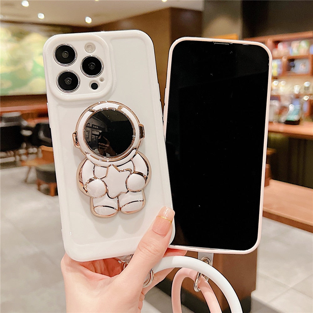Anymob iPhone White Hand Ring Loop Soft Case Astronaut Folding Stand Holder Cover-Mobile Phone Cases-PEROZ Accessories