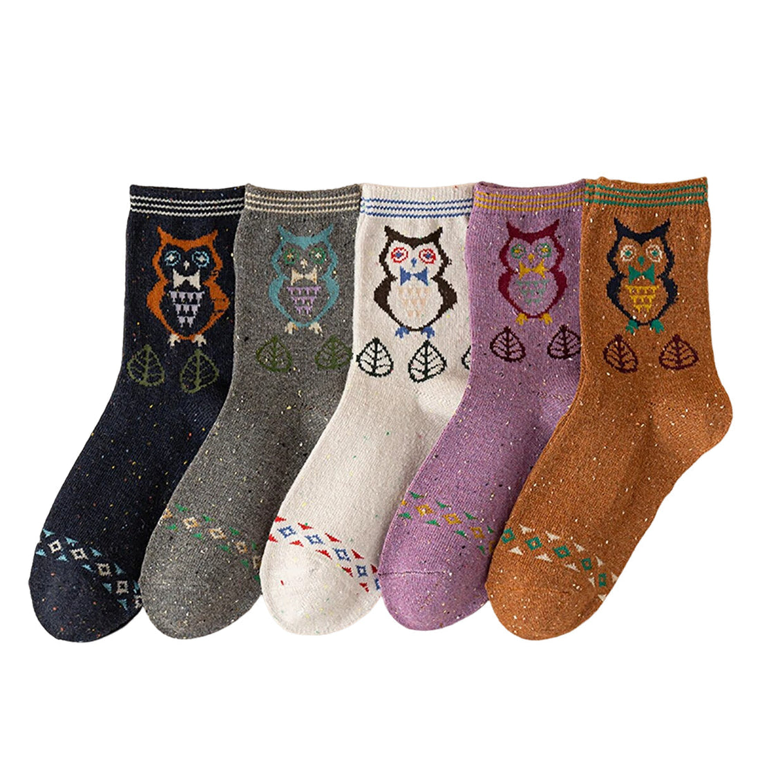 Anysox 5 Pairs Size 35-40 Mixed Color Owl Cartoon Fashion Socks High Quality Woollen Stockings Foot Wear-Socks-PEROZ Accessories