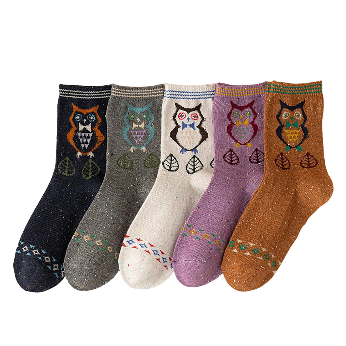 Anysox 5 Pairs Size 35-40 Mixed Color Owl Cartoon Fashion Socks High Quality Woollen Stockings Foot Wear-Socks-PEROZ Accessories