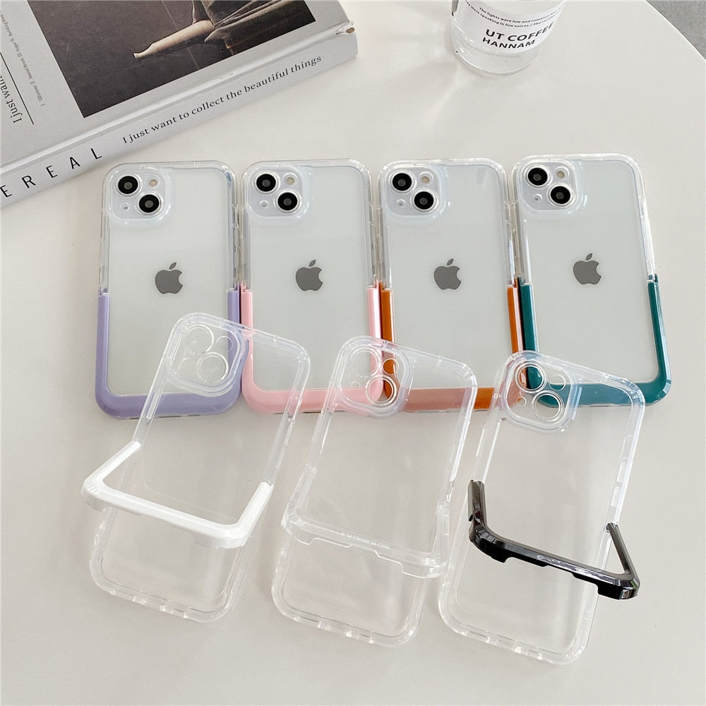 Anymob iPhone Case Purple Transparent Holder Stand Bracket Clear Shockproof Bumper Soft Phone Cover-Mobile Phone Cases-PEROZ Accessories