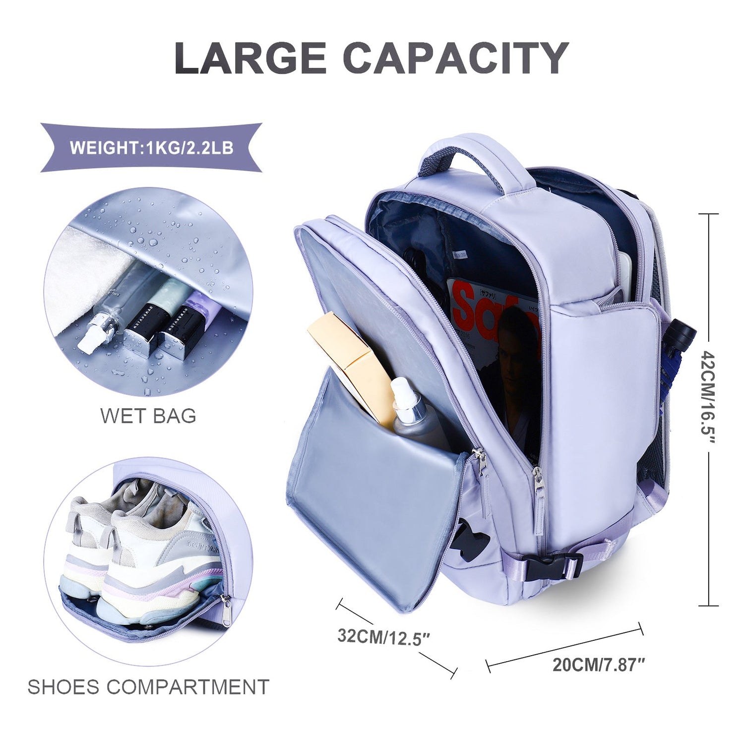 Anypack Backpack Gray Multi-Function Luggage Lightweight Waterproof Women&
