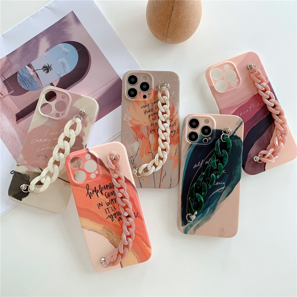 Anymob iPhone Green Leaf Art Painting Marble Bracelet Phone Case Shockproof Soft Silicone Cover-Mobile Phone Cases-PEROZ Accessories