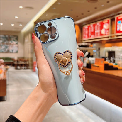 Anymob iPhone Case Light Blue Plating Love Heart Ring Holder Shockproof Soft Silicone Cover-Mobile Phone Cases-PEROZ Accessories