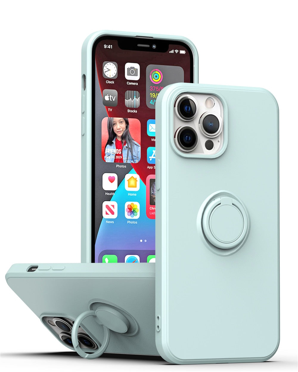 Anymob iPhone Case Light Blue Square Liquid Silicone Magnetic Holder Ring Stand Cover-Mobile Phone Cases-PEROZ Accessories