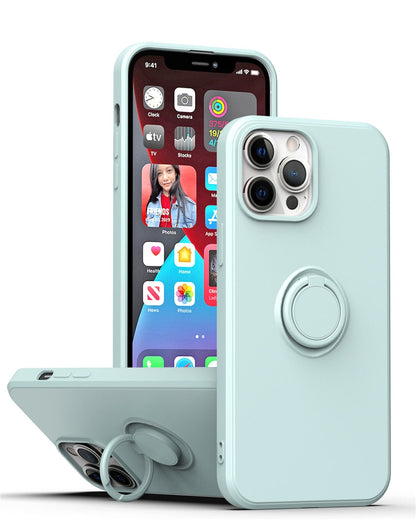Anymob iPhone Case Light Blue Square Liquid Silicone Magnetic Holder Ring Stand Cover-Mobile Phone Cases-PEROZ Accessories
