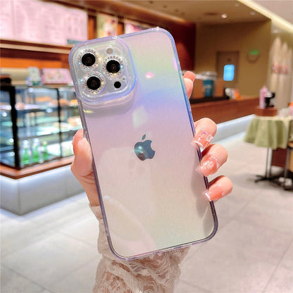 Anymob iPhone Case Pink Colorful Gradient Glitter Diamond Lens Camera Protection Soft Cover-Mobile Phone Cases-PEROZ Accessories