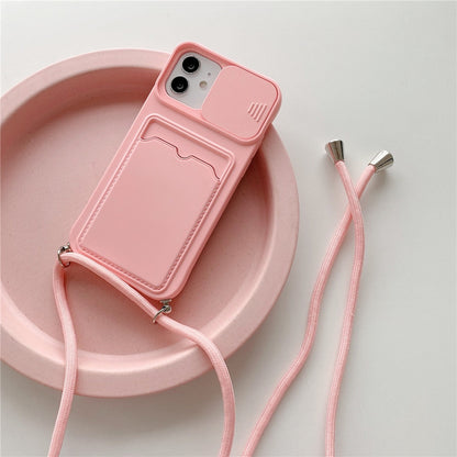 Anymob iPhone Case Mint Green Crossbody Camera Lens Protect Wallet Card Necklace Lanyard Cover-Mobile Phone Cases-PEROZ Accessories