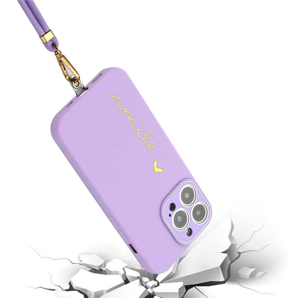 Anymob iPhone Case Purple Plating Love Heart Crossbody Lanyard Cord Soft Cover-Mobile Phone Cases-PEROZ Accessories