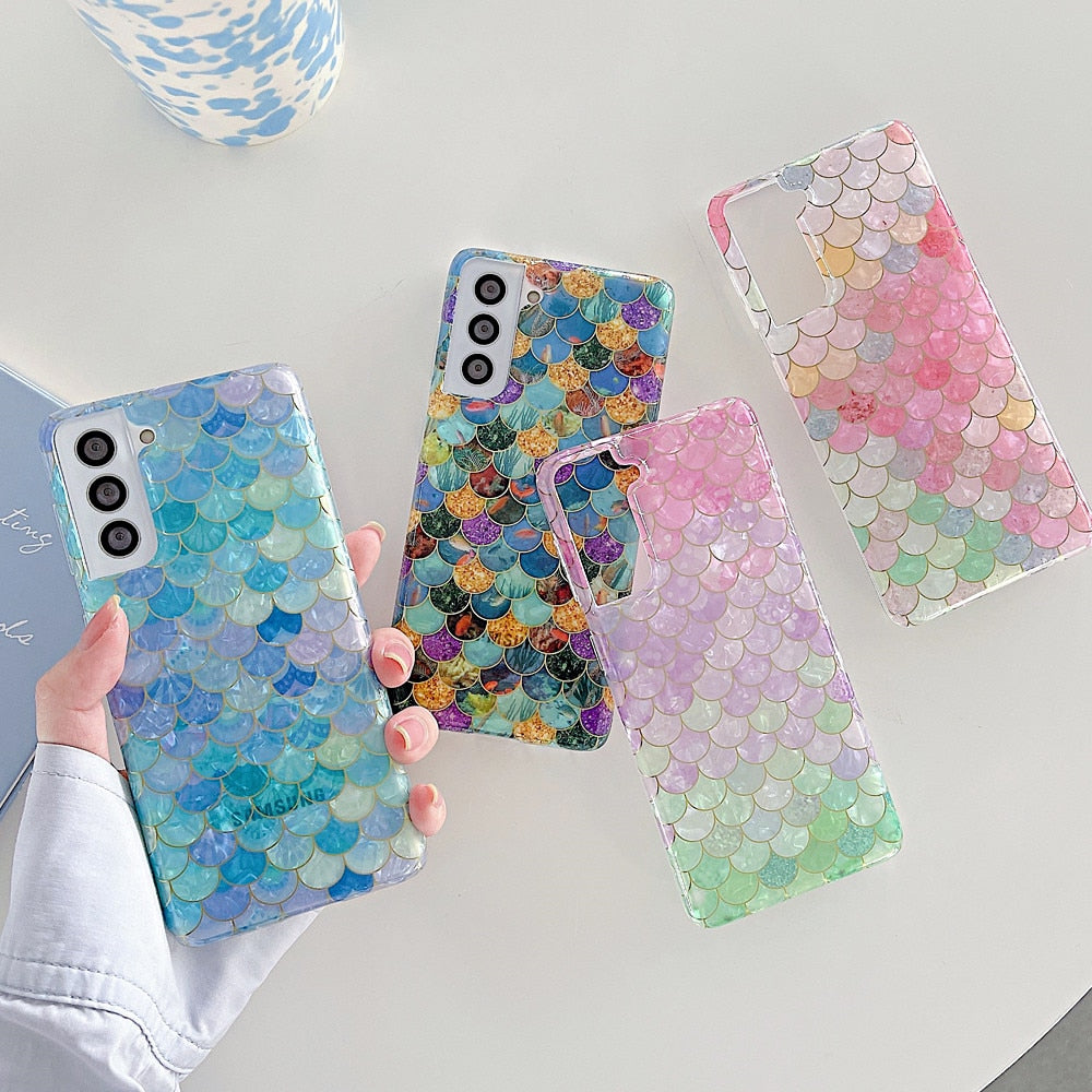 Anymob Samsung Candy Colored Scales Silicone Dream Shell Pattern Case Shockproof Back Cover-Mobile Phone Cases-PEROZ Accessories