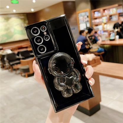 Anymob Samsung Black Folding Cartoon Astronaut Stand Phone Case Soft Silicone Frame Shockproof Bumper Cover-Mobile Phone Cases-PEROZ Accessories