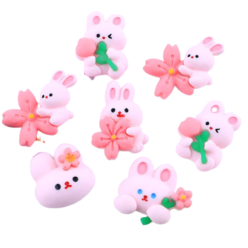 Anykidz Jibbitz Rabbit with Flower 10pcs Shoe Charm Accessories Jeans Clogs Pendants Designer Ornament for Crocs-Shoe Accessories-PEROZ Accessories