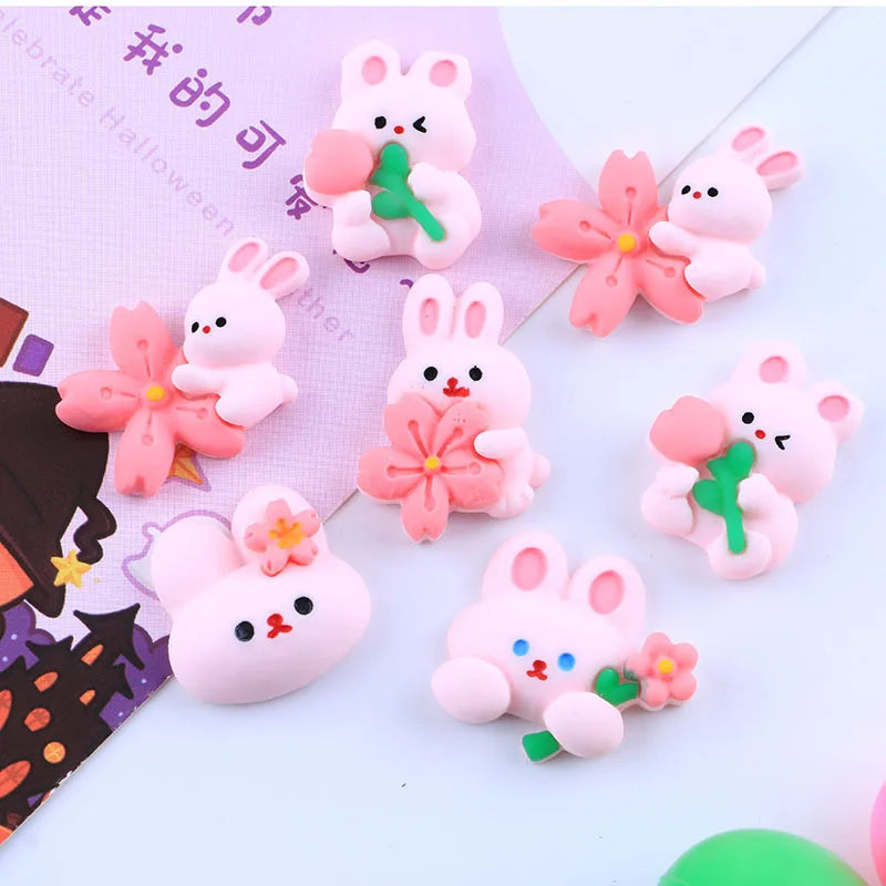 Anykidz Jibbitz Rabbit with Flower 10pcs Shoe Charm Accessories Jeans Clogs Pendants Designer Ornament for Crocs-Shoe Accessories-PEROZ Accessories