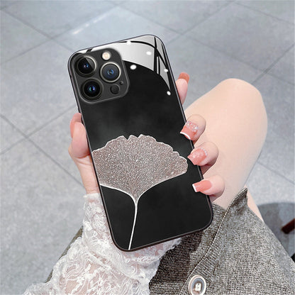 Anymob iPhone Case Black Vintage Leaves Tempered Glass Silicon Back Cover-Mobile Phone Cases-PEROZ Accessories