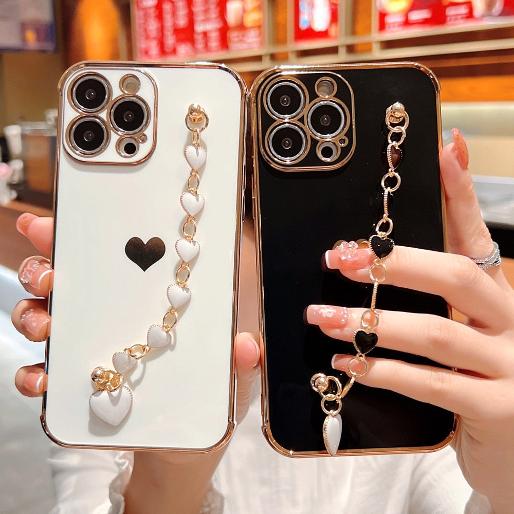 Anymob iPhone Case Purple Love Heart Plating Bracelet Soft Silicon Protection Wrist Chain Phone Cover-Mobile Phone Cases-PEROZ Accessories
