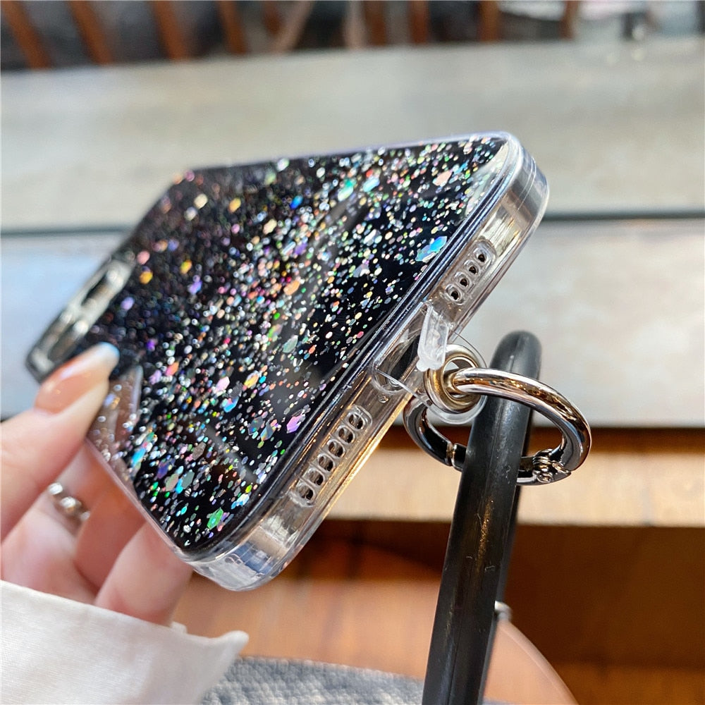Anymob iPhone Pink Clear Glitter Phone Case Pendant Wristband Chain Cover-Mobile Phone Cases-PEROZ Accessories