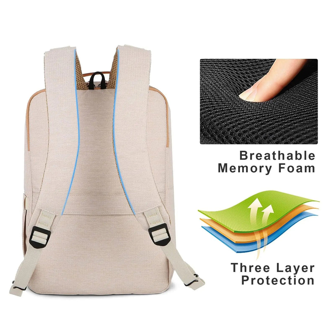 Anypack Backpack White Multifunctional Notebook Computer Student Schoolbag Large Capacity Travel Bag for Men and Women&