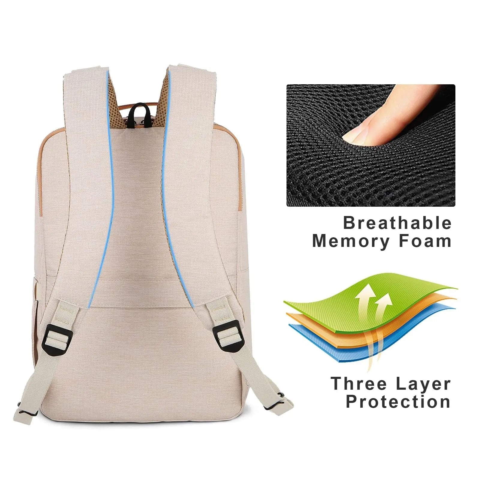 Anypack Backpack White Multifunctional Notebook Computer Student Schoolbag Large Capacity Travel Bag for Men and Women&