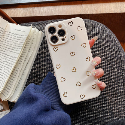 Anymob iPhone Case White Cute Plated Gold Love Heart Silicone Soft Silicone Back Cover-Mobile Phone Cases-PEROZ Accessories
